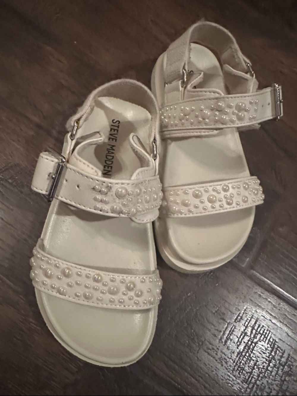 Steve Madden Kids Pearl Accent Cream Sandals